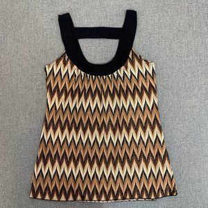 Vintage B-Wear Byer California Glitter Blouse Small‎ Chevron Pattern Brown Tan